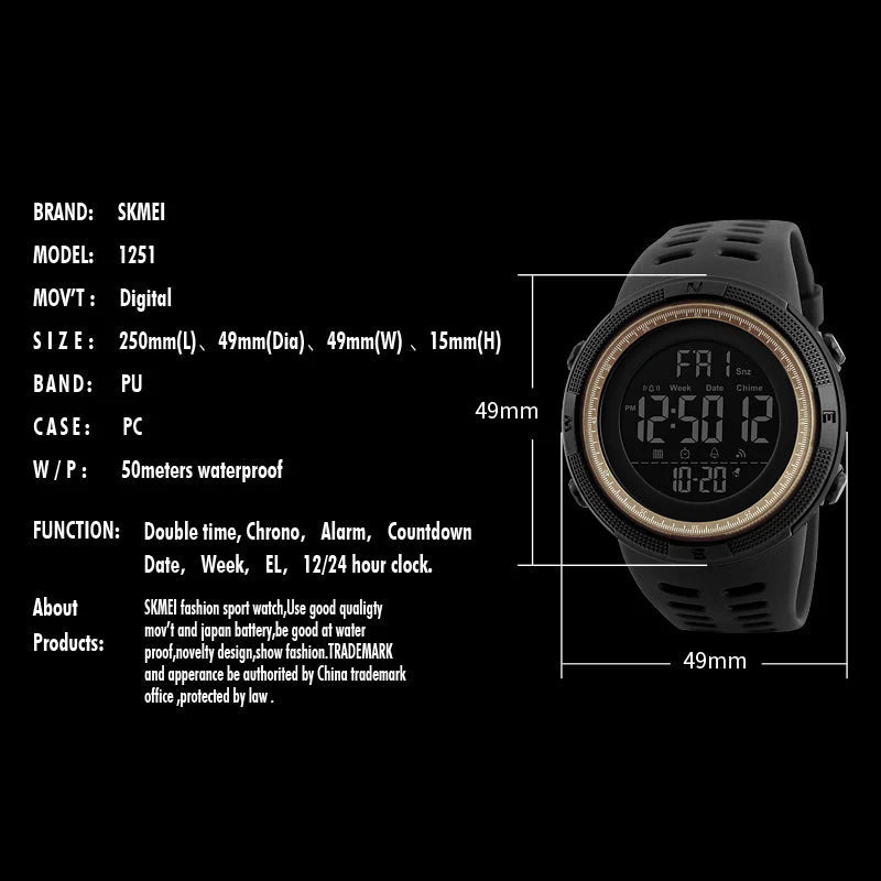SKMEI 1251 Men Double Time Digital